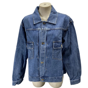 Small Talk Women's Striped Denim Jacquard Trucker Jacket Size M | Color: Blue